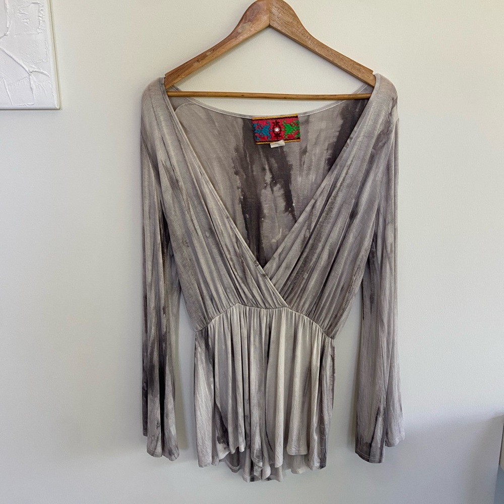 Gray Tie-Dye Long Sleeve Coverup / Romper